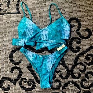Aerie  teal blue snake skin bikini set